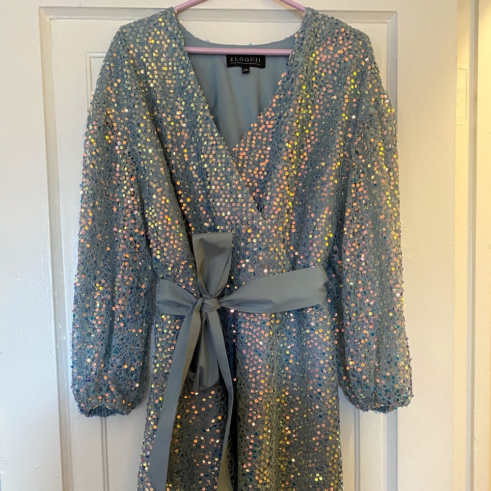 Eloquii Belted Sequin Lace Dress